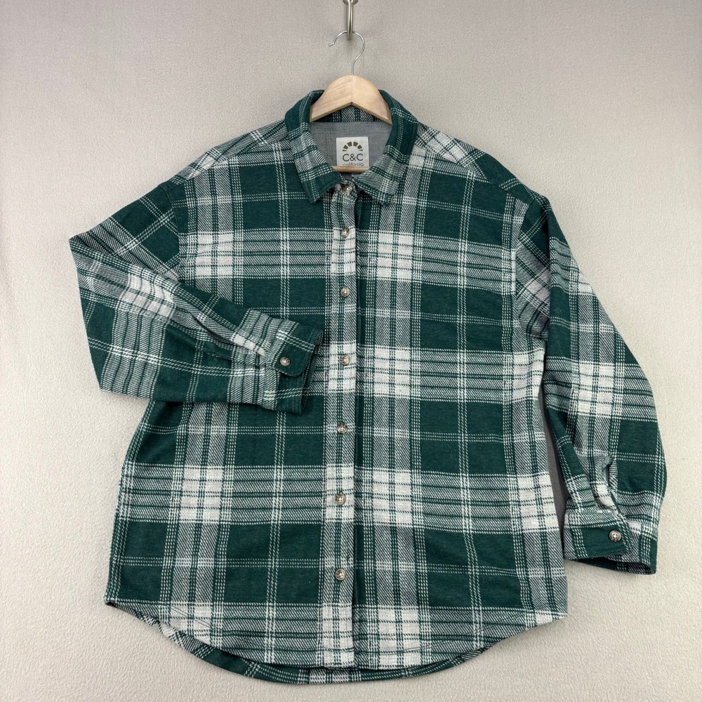 C&C California Plaid Button Down Shirt Women M Green Casual Long Sleeve Soft